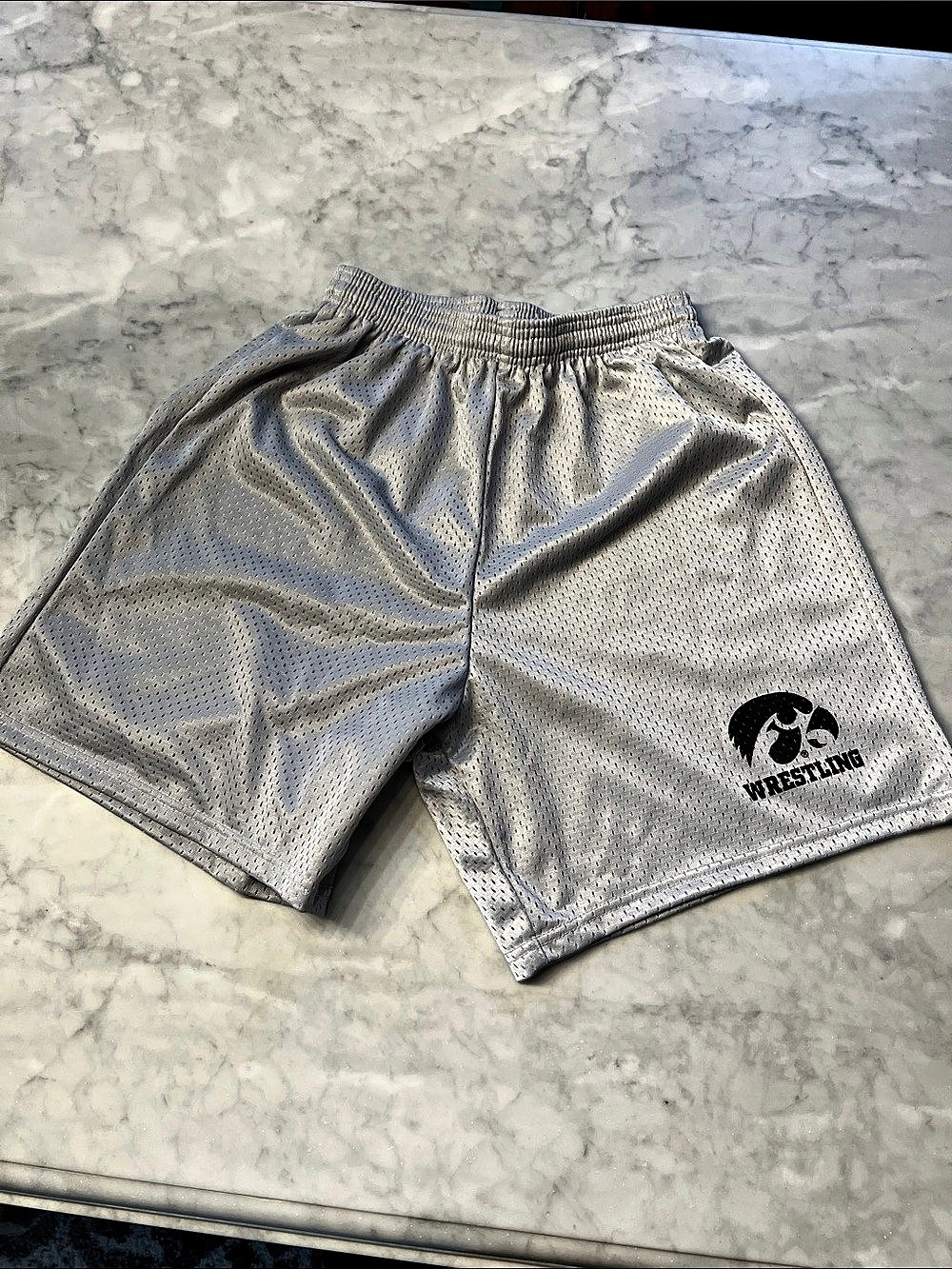 A4 IOWA HAWKEYES Wrestling mesh Shorts Gray Small. Like New
